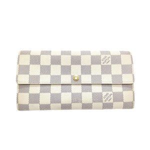 Authentic Louis Vuitton Wallet Long Portefeuille Sarah White Damier Azur Used LV